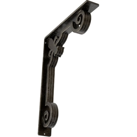 Ekena Millwork Fleur De Lis Wrought Iron Bracket, (Triple center brace), Antiqued Warm Silver 2"W x 12"D x 15"H BKTM02X12X15TFLAWS
